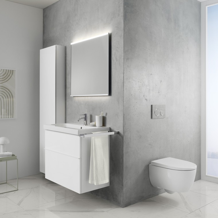 Geberit iCon bathroom series in a grey and white bathroom Geberit iCon bathroom series in a grey and white bathroom