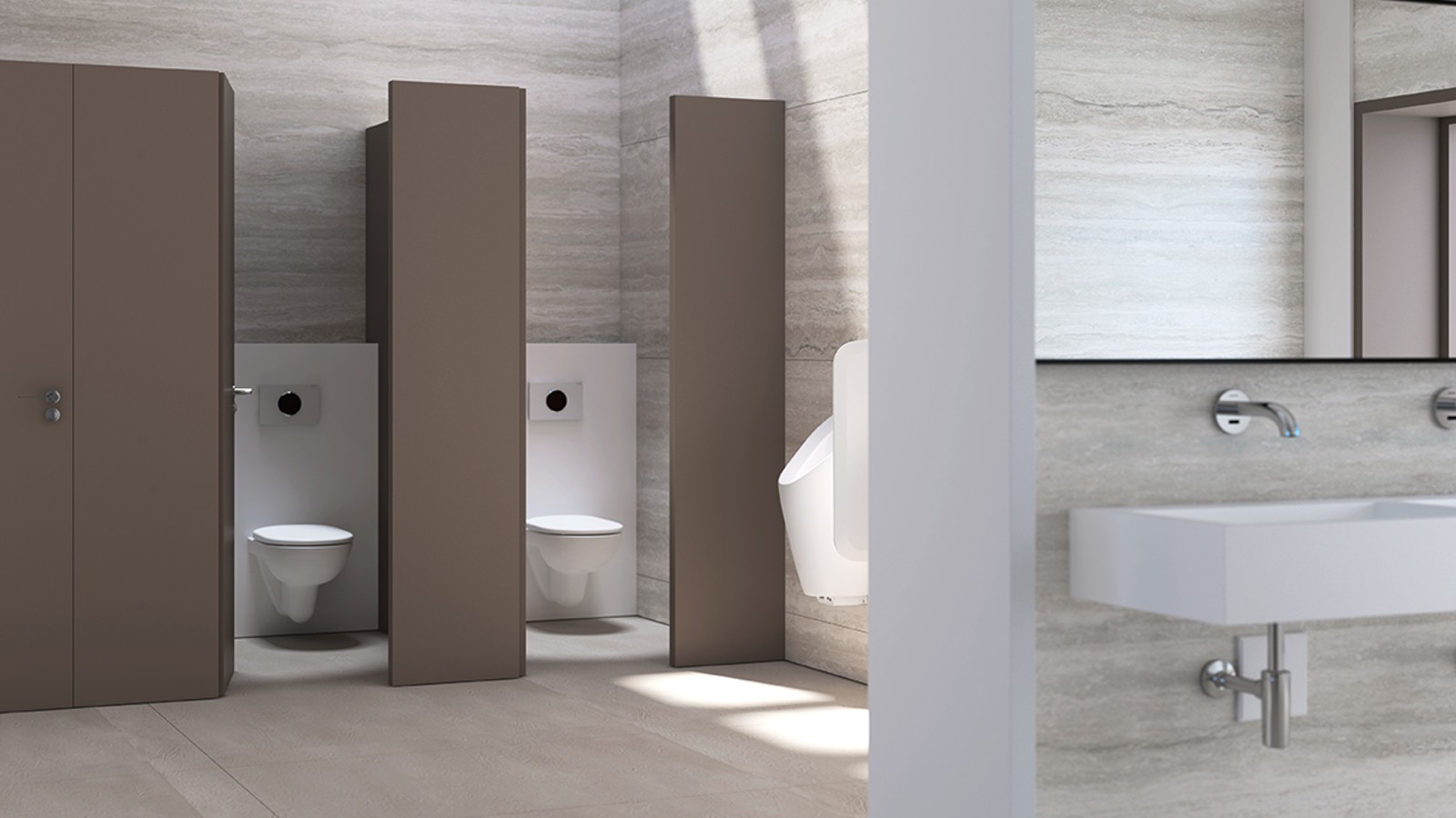 Public WC with Geberit flushing cisterns, flush plates and urinals Public WC with Geberit flushing cisterns, flush plates and urinals