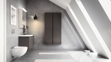 Modern bathroom with roof pitches and Acanto bathroom furniture