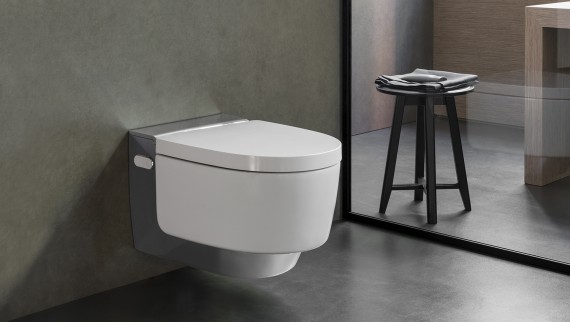 The Geberit AquaClean Mera blends harmoniously into the bathroom landscape thanks to its design