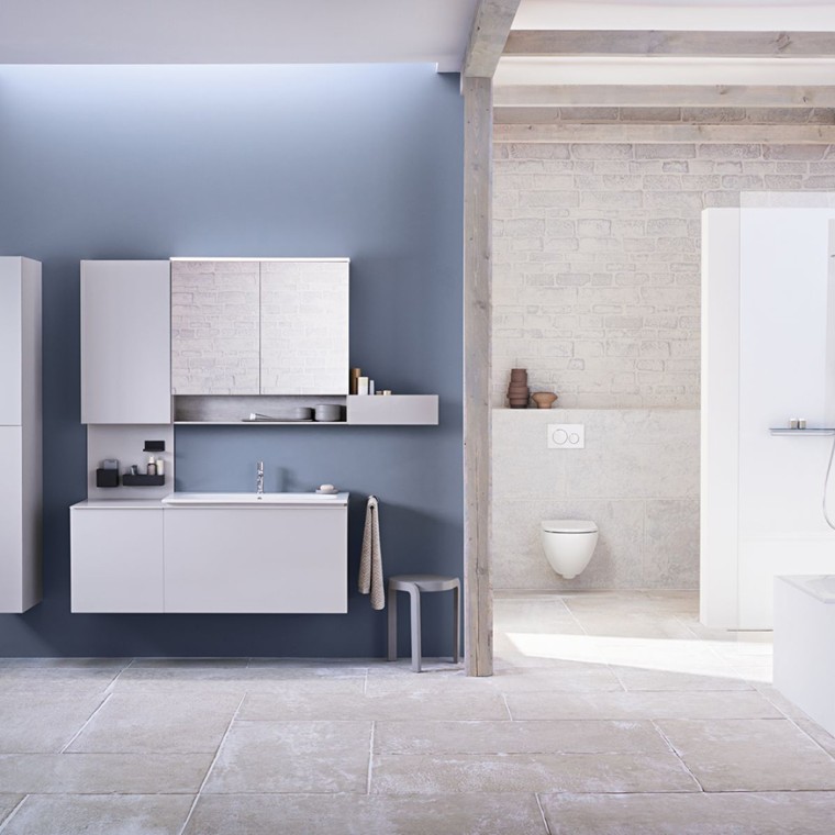 Geberit bathroom Acanto with washbasin, furniture, toilet and bathtub Geberit bathroom Acanto with washbasin, furniture, toilet and bathtub