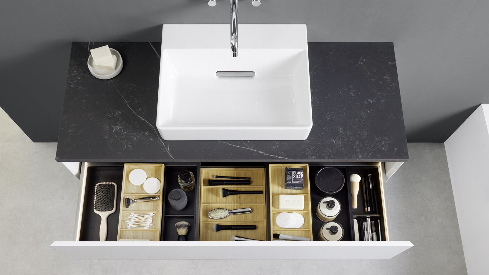Geberit ONE open drawer with organisation system