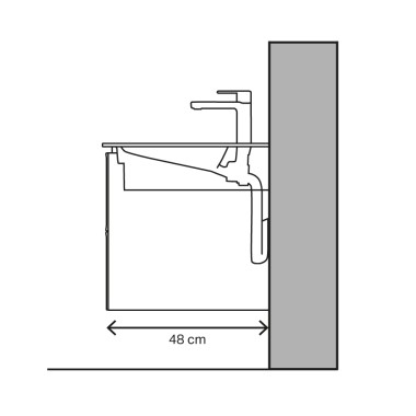 Washbasin figure with 48 cm projection and horizontal drain