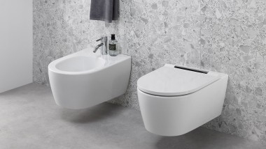 View into a bathroom with Geberit ONE WC and bidet