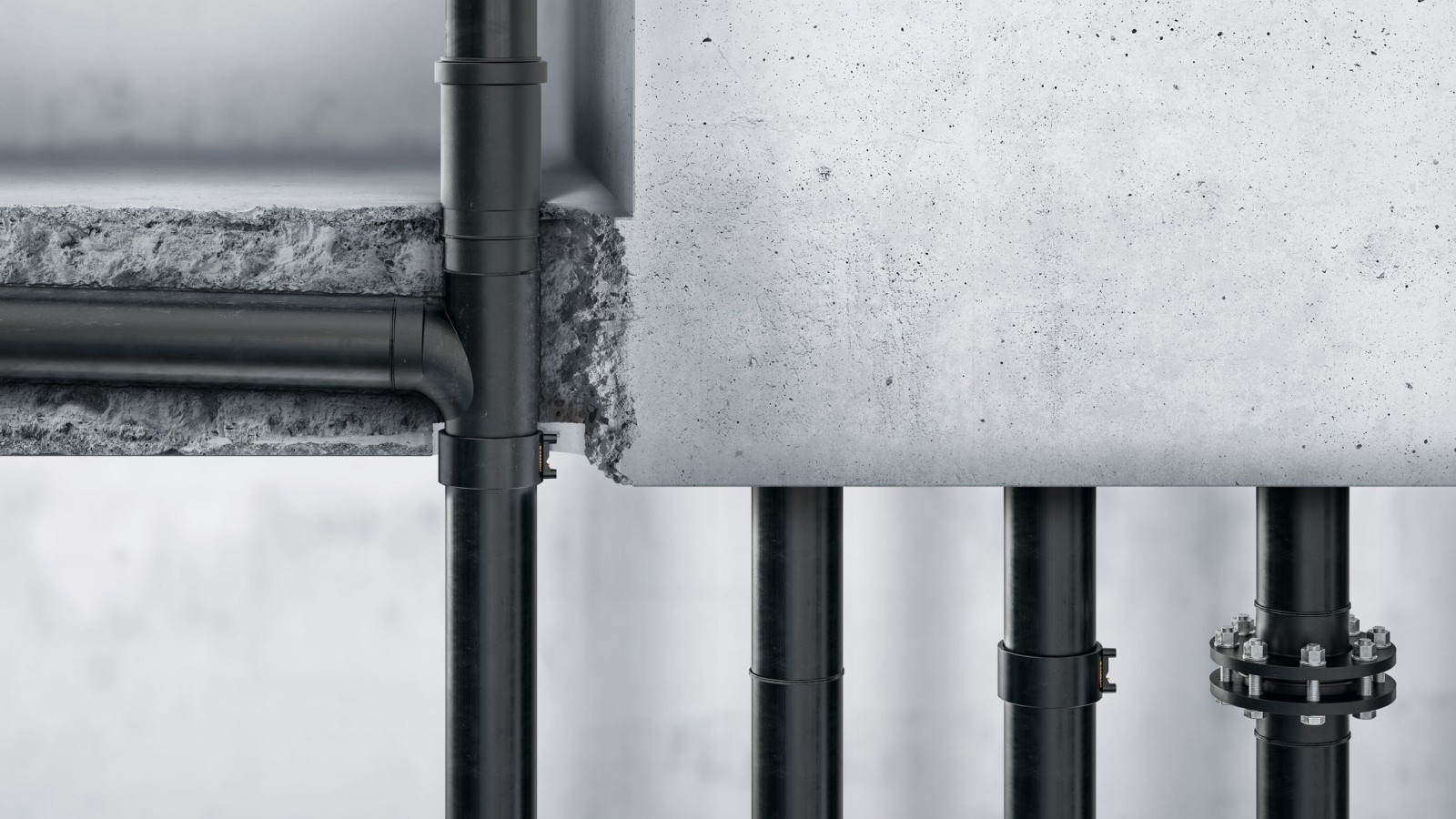 Geberit PE pipes and fittings are welded and can also be laid in concrete.