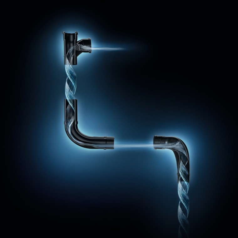 Hydraulically optimised water flow with Geberit SuperTube fittings.