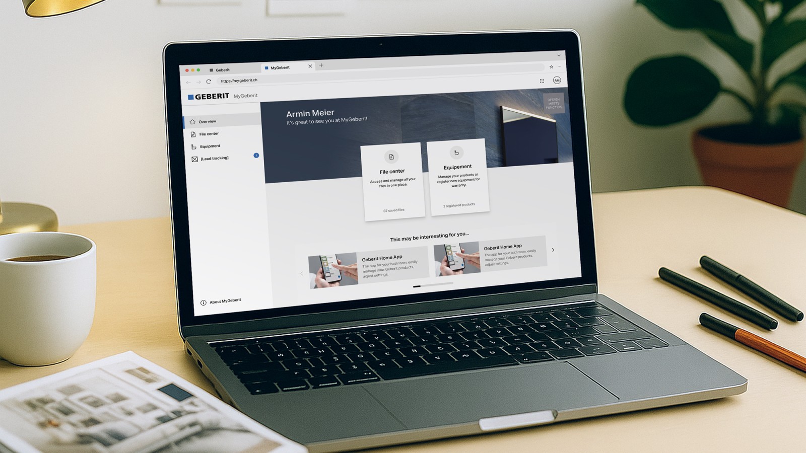 Geberit Customer Portal on a laptop