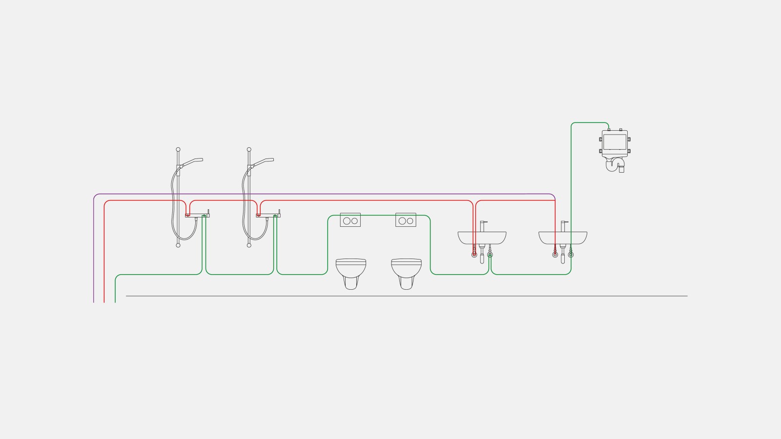 Example of drinking water piping for the sanitary flush interval flush mode