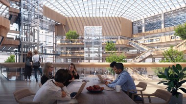 Flooded with light thanks to the glass façade and the glass roof: Inside the building (©Foster&Partners) Flooded with light thanks to the glass façade and the glass roof: Inside the building (©Foster&Partners)