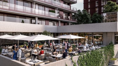 Overhanging roof terraces and gastronomy are part of the offer (© Soravia) Overhanging roof terraces and gastronomy are part of the offer (© Soravia)