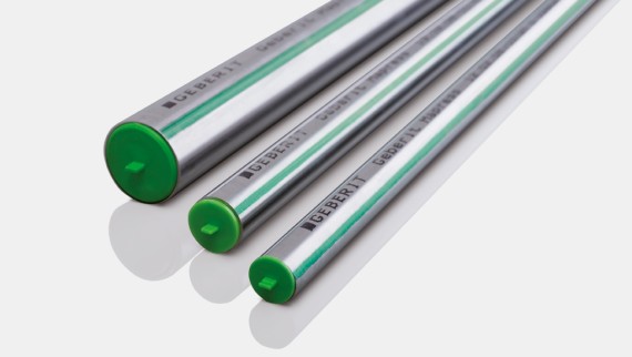 The green characteristic line identifies the Geberit Mapress Stainless Steel system pipe CrMoTi