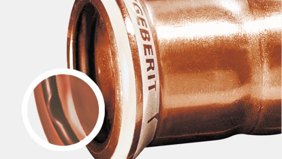 Geberit Mapress Copper fitting with a white pressing indicator and black O-ring